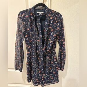 BCBGeneration Navy Floral Tie-Neck Romper